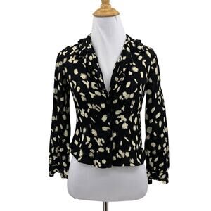 ASOS Blouse Womens 0 Black Cream Button Front V Neck Long Sleeve Cropped Top